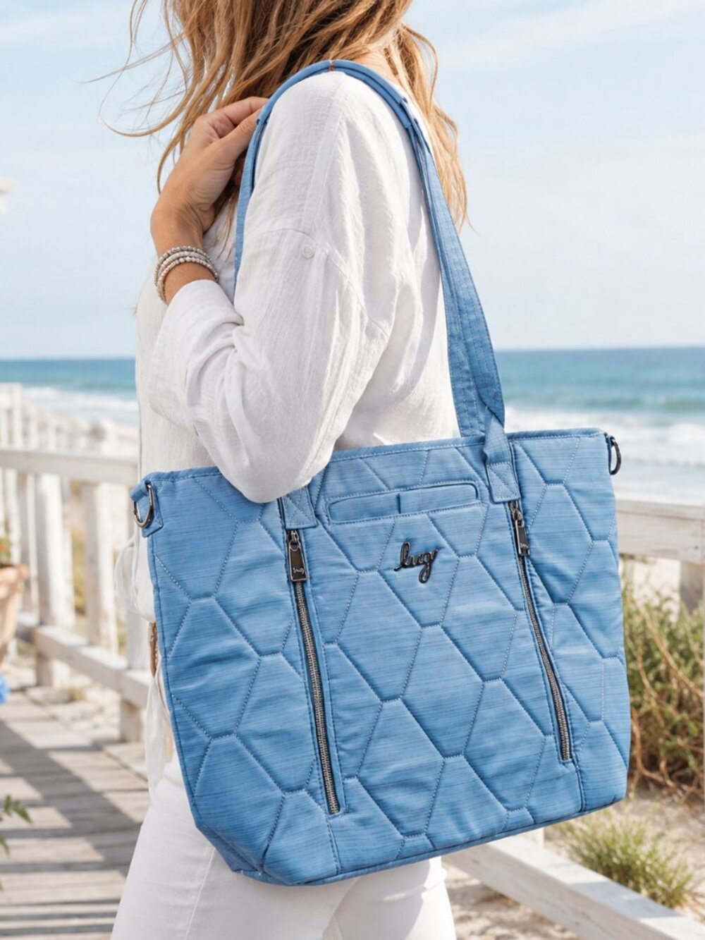 NEW ❤️ Lug Rally Brushed Blue Moon Large Crossbody Tote Insulated Pocket